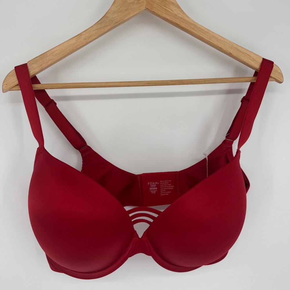 Soma Stunning Push Up Bra 38DDD Paint The Town Red Strappy Underwire 570347827